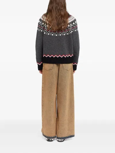 Alanui Grey Fair Isle Patterned Cardigan In Gray