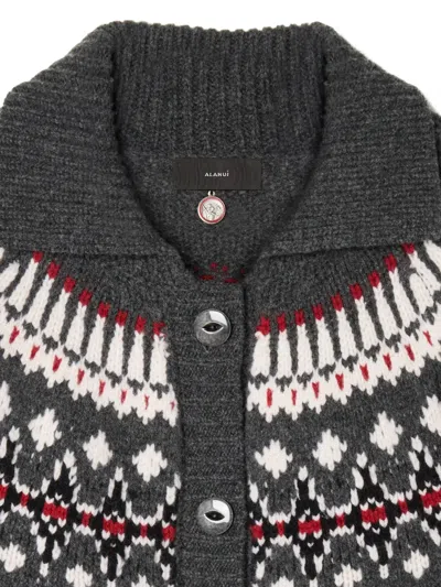 Alanui Grey Fair Isle Patterned Cardigan In Gray