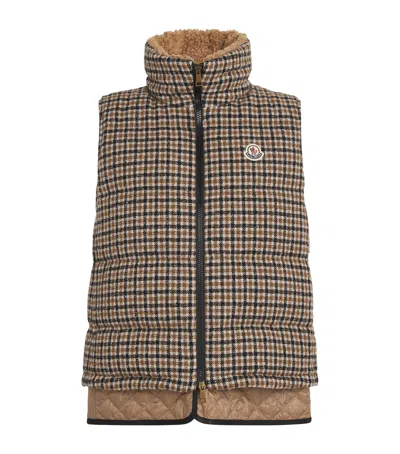 Moncler Touvet Check Down Puffer Vest In Brown