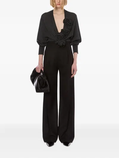 Alberta Ferretti Alberta Ferreti Sweater In Merino Wool With Floral Embroidery In Black