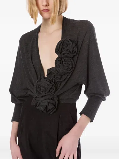 Alberta Ferretti Alberta Ferreti Sweater In Merino Wool With Floral Embroidery In Black
