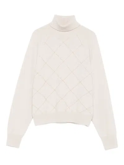Peserico Diamond-pattern Turtleneck Sweater In Neutral