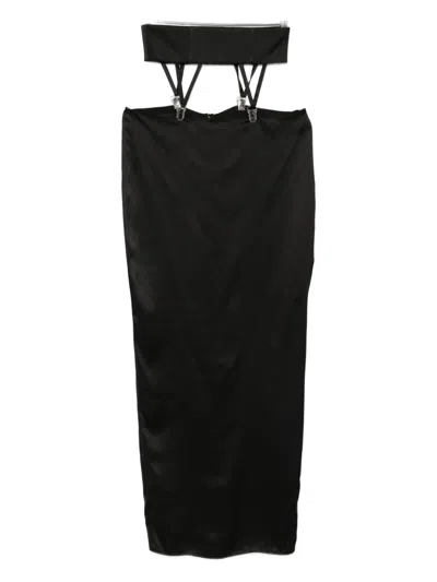 Vestiaire D'un Oiseau Libre Suspenders-detail Silk Midi Skirt In Black