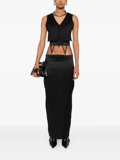 Vestiaire D'un Oiseau Libre Suspenders-detail Silk Midi Skirt In Black