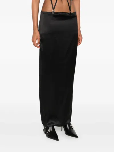 Vestiaire D'un Oiseau Libre Suspenders-detail Silk Midi Skirt In Black