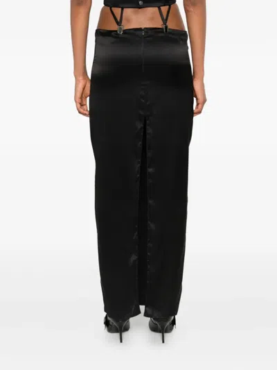 Vestiaire D'un Oiseau Libre Suspenders-detail Silk Midi Skirt In Black