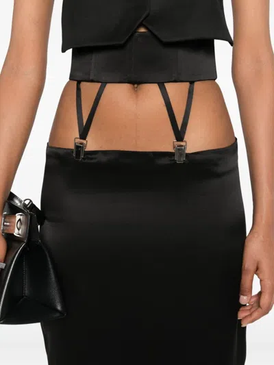 Vestiaire D'un Oiseau Libre Suspenders-detail Silk Midi Skirt In Black