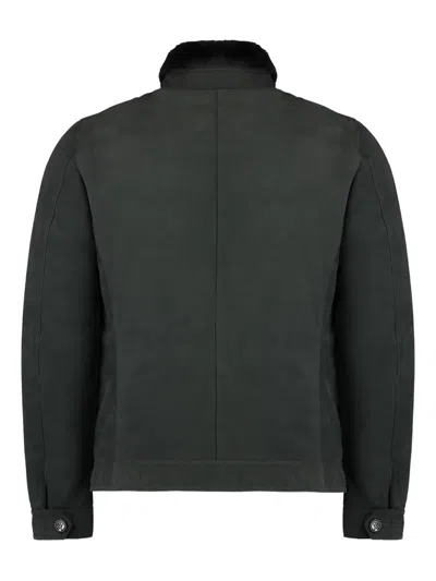 Moorer Fur-collar Buttoned Jacket In Green