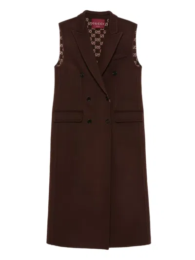 Gucci Sleeveless Coat In Brown