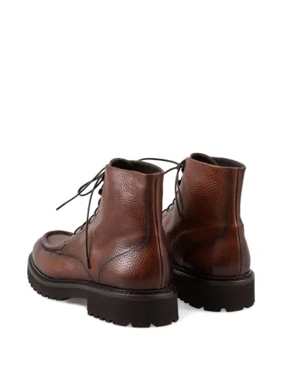 Calce Schnürstiefel Aus Strukturiertem Leder In Brown
