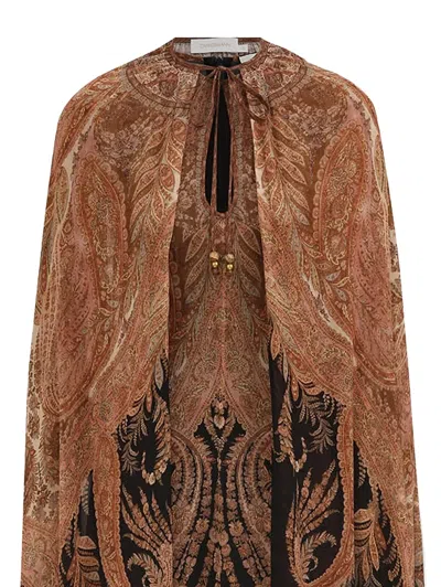Zimmermann Hypnotic Cape Maxi Dress In Brown