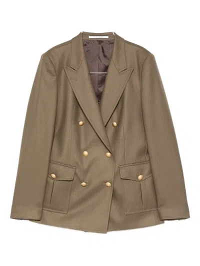 Tagliatore Wool Double-breasted Jacket Featuring Back Vent In Brown