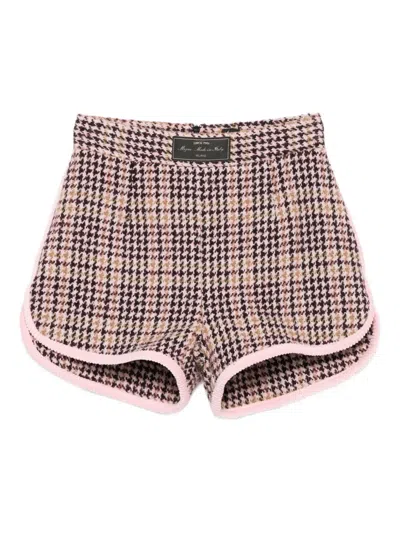 Msgm Houndstooth-trimmed Shorts In Pink
