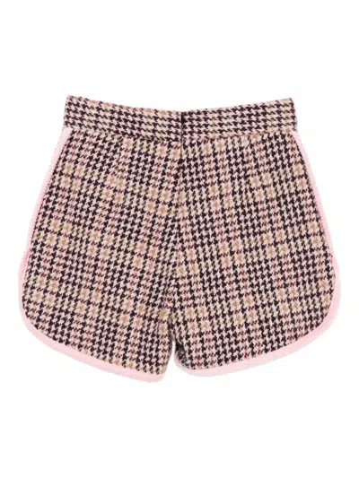 Msgm Houndstooth-trimmed Shorts In Pink