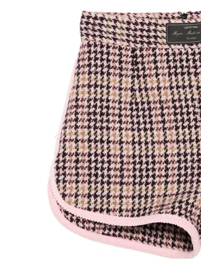 Msgm Houndstooth-trimmed Shorts In Pink
