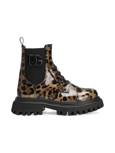 Dolce & Gabbana Leopard-print Lace-up Boots In Animal Print