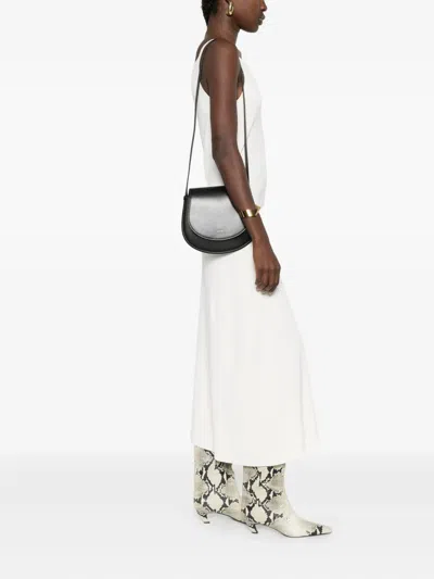 Salce Half-moon Calf Leather Shoulder Bag In Black