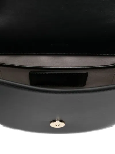 Salce Half-moon Calf Leather Shoulder Bag In Black