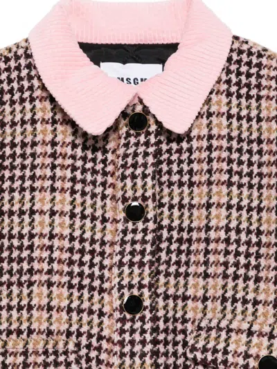 Msgm Houndstooth-pattern Jacket In Pink