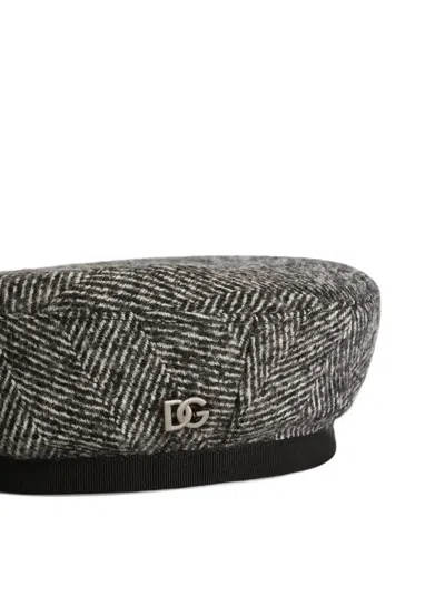 Dolce & Gabbana Herringbone Beret In Gray