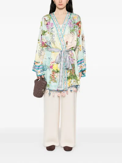 Camilla Floral-print Wrap Cape In Multi