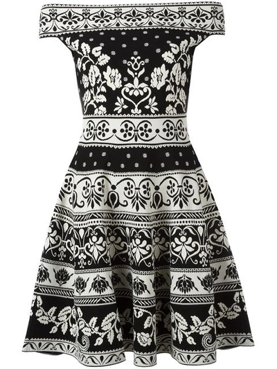Alexander Mcqueen Jacquard Knit Mini Dress In Black/ivory