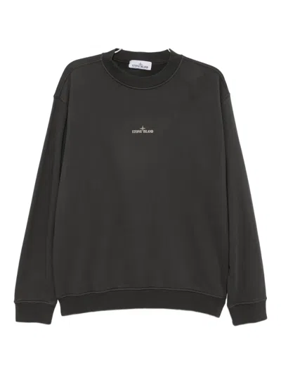 Stone Island Cotton Fleece Oversized Fit Sweatshirt With Industrial Four Print In Gray