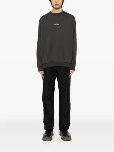 Stone Island Cotton Fleece Oversized Fit Sweatshirt With Industrial Four Print In Gray