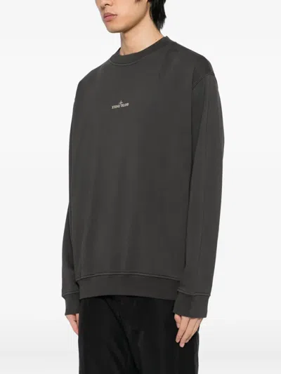 Stone Island Cotton Fleece Oversized Fit Sweatshirt With Industrial Four Print In Gray