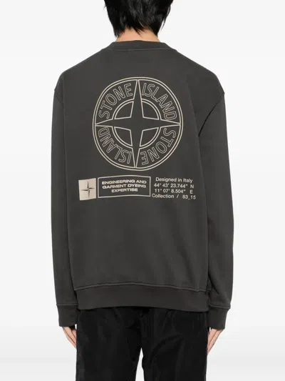 Stone Island Cotton Fleece Oversized Fit Sweatshirt With Industrial Four Print In Gray