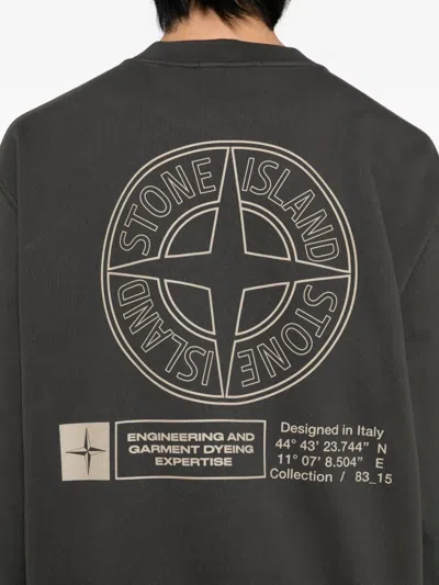 Stone Island Cotton Fleece Oversized Fit Sweatshirt With Industrial Four Print In Gray