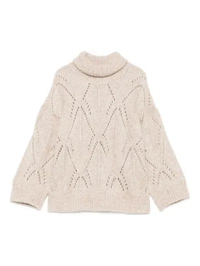 Peserico Textured Open-knit Sweater With High Turtleneck In Neutral
