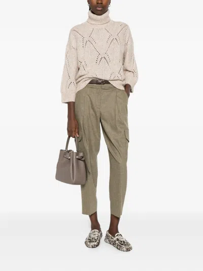 Peserico Textured Open-knit Sweater With High Turtleneck In Neutral