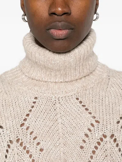 Peserico Textured Open-knit Sweater With High Turtleneck In Neutral