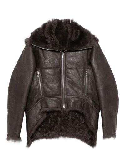 Rick Owens Brown Jacket With Reversible Design And Asymmetric Hem In Leather Woman In Gray