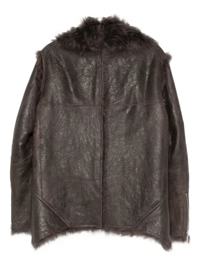Rick Owens Brown Jacket With Reversible Design And Asymmetric Hem In Leather Woman In Gray