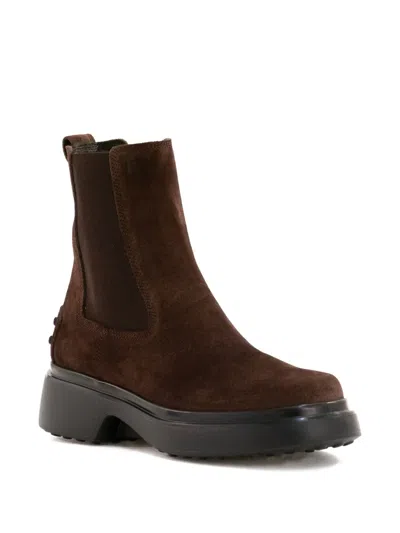 Tod's Chunky Sole Suede Finish Boots With Elastic Side Panels In Brown