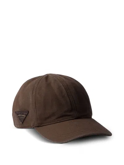 Prada Cotton Baseball Cap In Brown