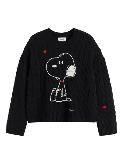 Chinti & Parker X Peanuts Snoopy-motif Cable-knit Sweater In Black