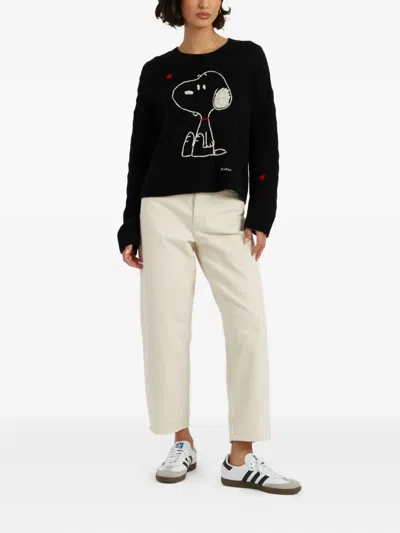 Chinti & Parker X Peanuts Snoopy-motif Cable-knit Sweater In Black