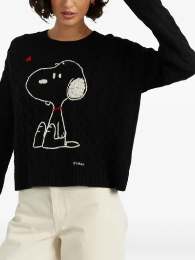 Chinti & Parker X Peanuts Snoopy-motif Cable-knit Sweater In Black