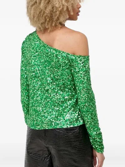 Notes Du Nord One-shoulder Sequin-embellished Blouse In Green