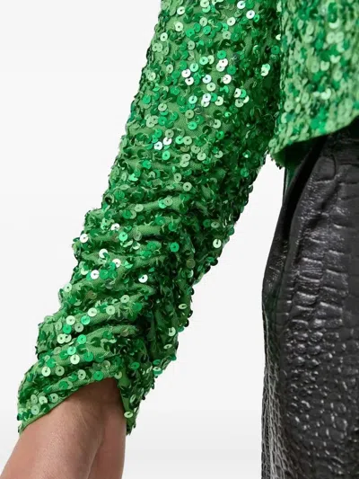Notes Du Nord One-shoulder Sequin-embellished Blouse In Green