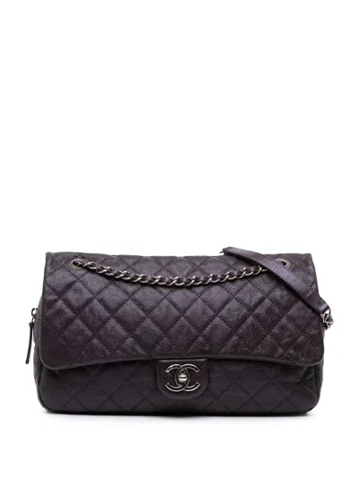 Pre-owned Chanel 2012 Jumbo Quilted Caviar Easy Flap Shoulder Bag In Purple