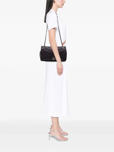 Pre-owned Chanel 2012 Jumbo Quilted Caviar Easy Flap Shoulder Bag In Purple