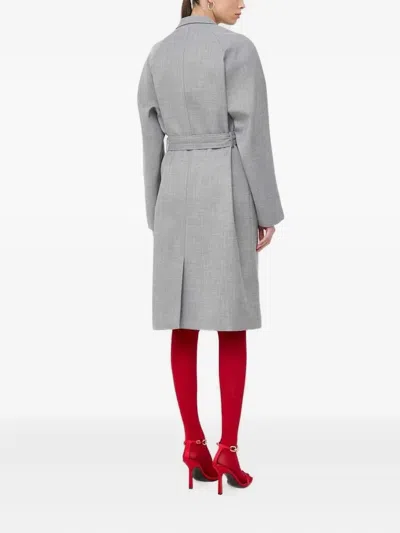 Custommade Crystal-button Belted Coat In Gray
