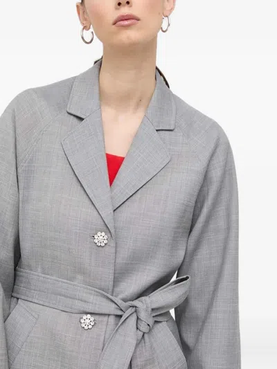 Custommade Crystal-button Belted Coat In Gray