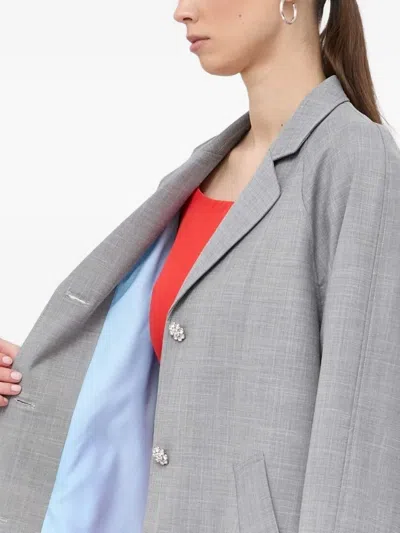 Custommade Crystal-button Belted Coat In Gray