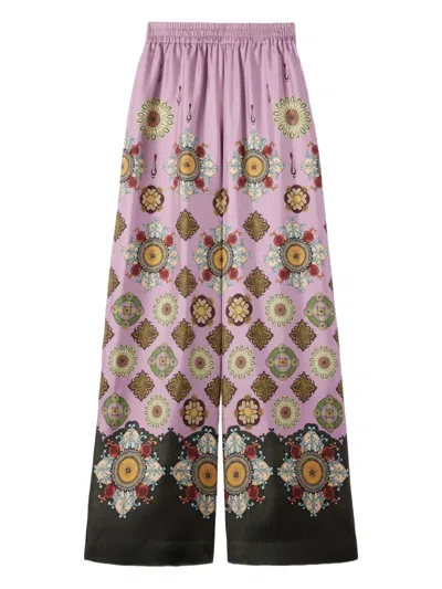 La Doublej Icon Palazzo Printed Silk-twill Wide-leg Pants In Pink