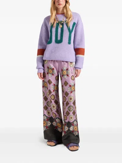 La Doublej Icon Palazzo Printed Silk-twill Wide-leg Pants In Pink